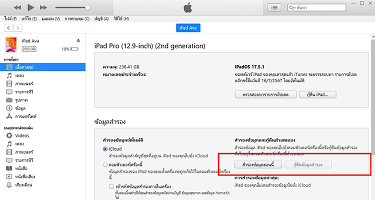 สำรองข้อมูล iPad